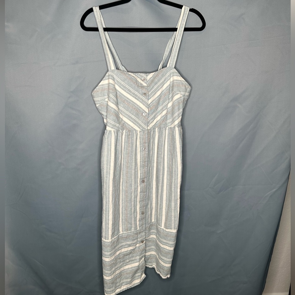 Blue Striped Midi button Dress with pockets adjustable straps - Picture 2 of 6